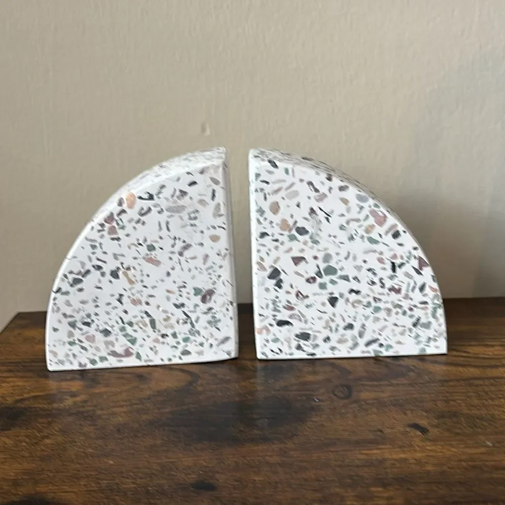 West Elm Modern Terrazzo Cement Arched Bookends / NEW